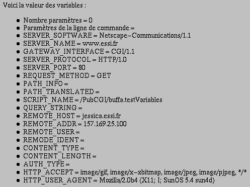 Valeur des variables d'environnement