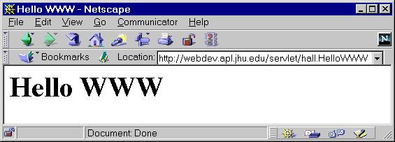 HelloWWW Servlet Output