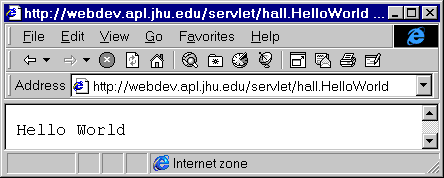 HelloWorld Servlet Output