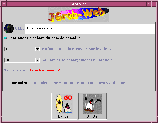la fenêtre principale de JGrab-Web