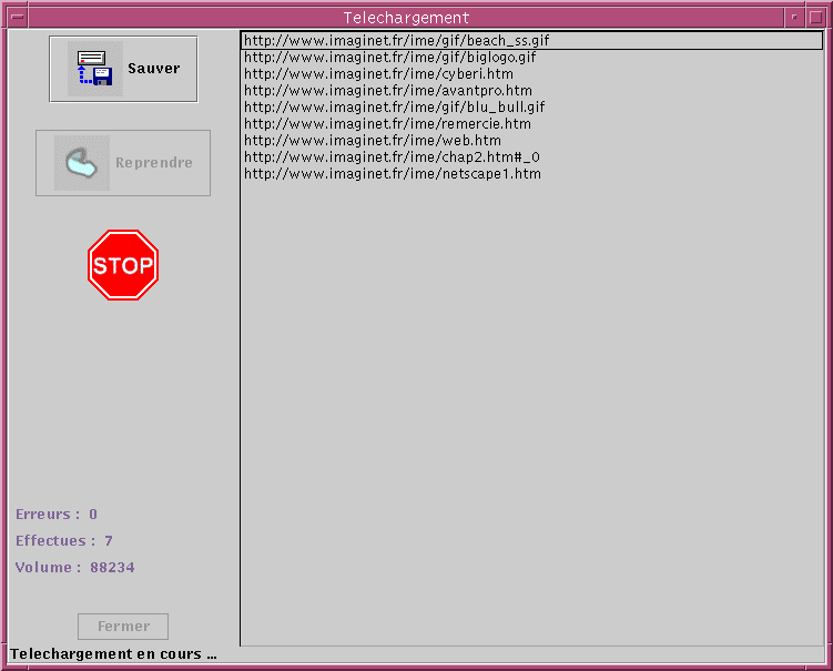 la fenêtre de téléchargement