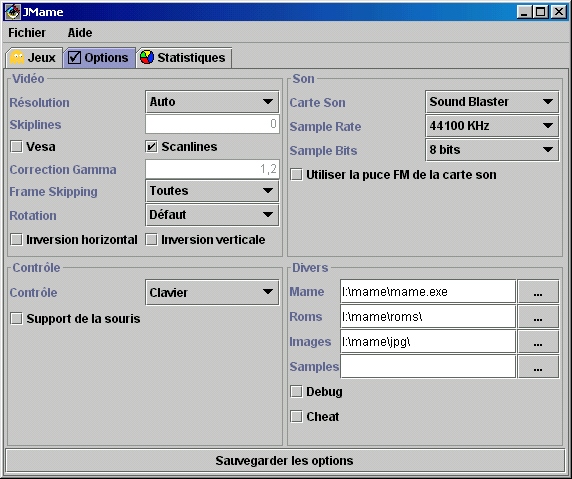 Ecran d'options