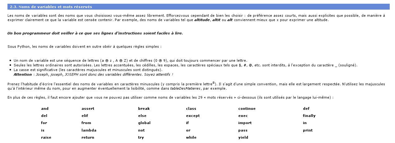 regle nom des variables