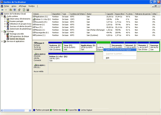 Cration d'une partition