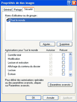 droits sous windows XP