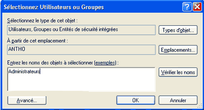 droits sous windows XP