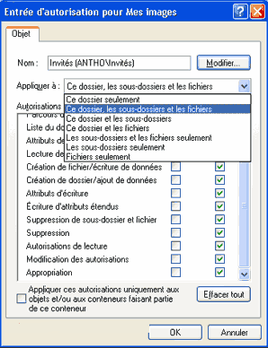 droits sous windows XP