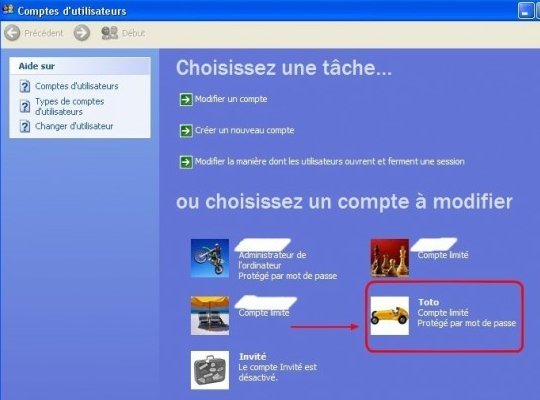 Supprimez un compte d'utilisateur sous Windows XP