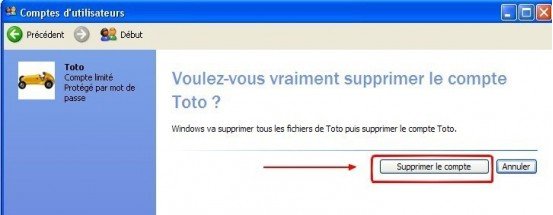 Supprimez un compte d'utilisateur sous Windows XP